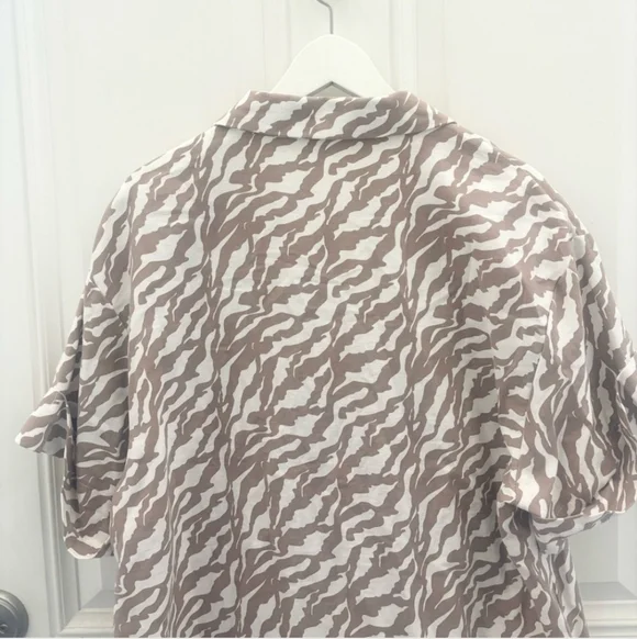 Anthropologie Amadi Zebra Stripe Safari Mini Shirt Dress Brown/White Med - Picture 12 of 16